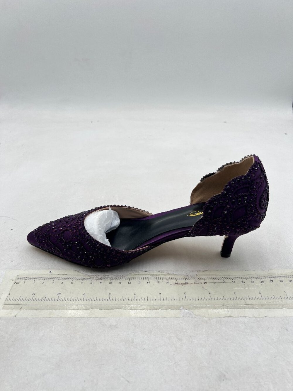 XYD Dark Purple Pumps, Elegant Pointed Toe, D'Orsay Kitten Heel Rhinestone Shoes